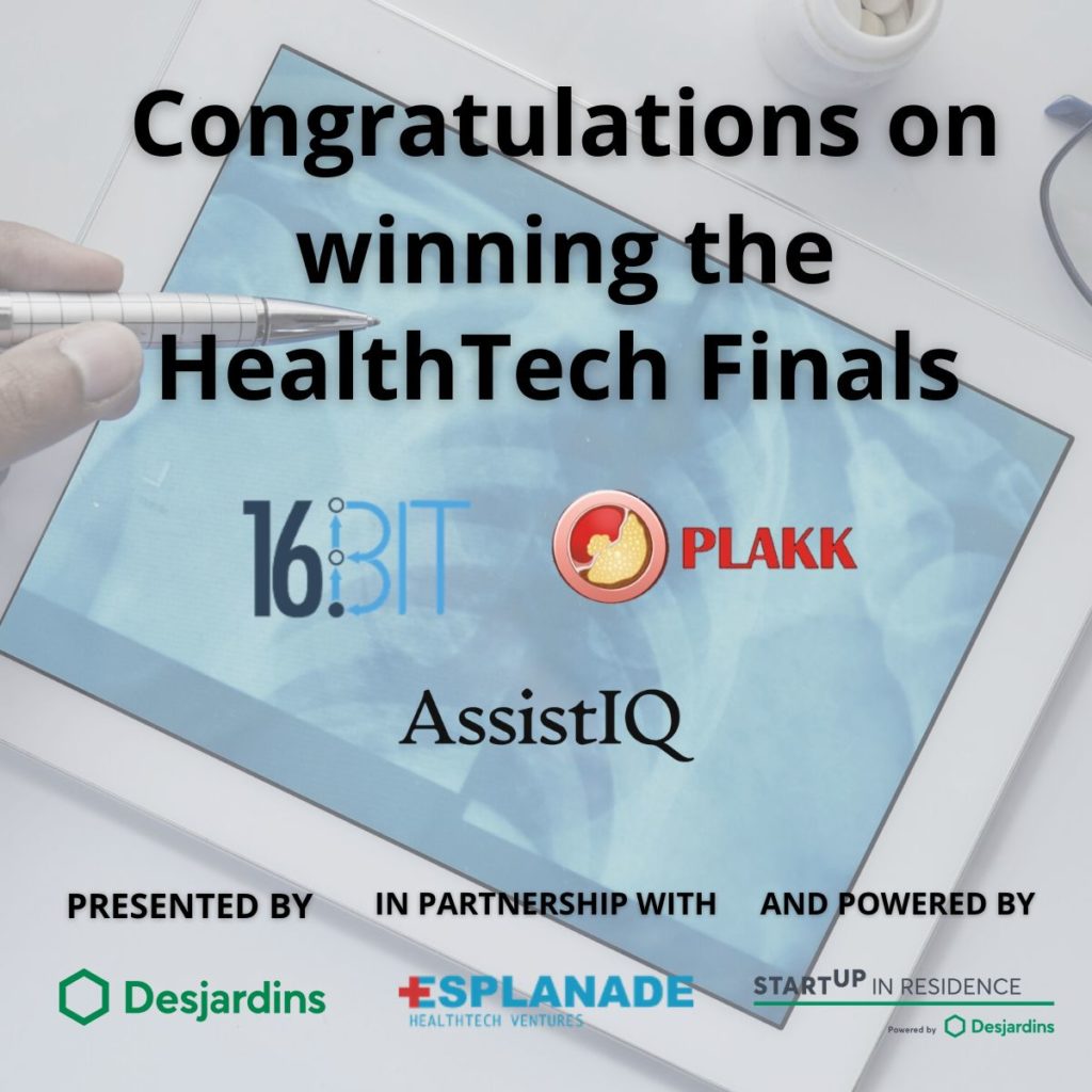 Image de startup en résidence d'une radiographie avec le du texte: "Congratulations on winning the HealthTech Finals"