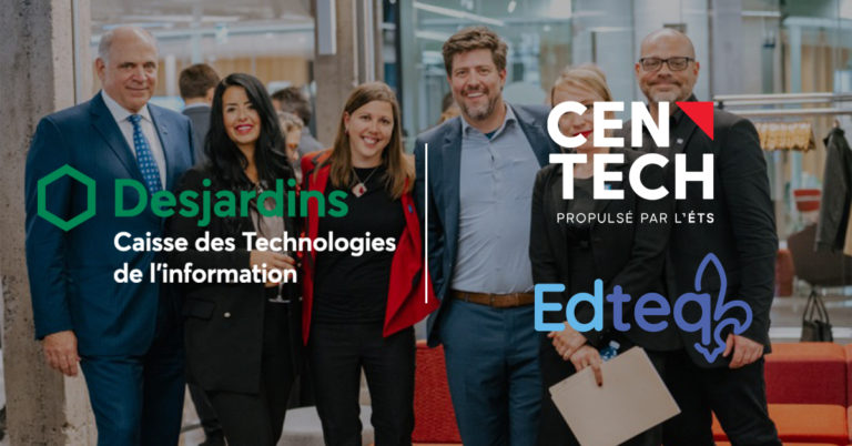 l'équipe de centech et edtech debout souriant après l'entente entre leur deux organisation